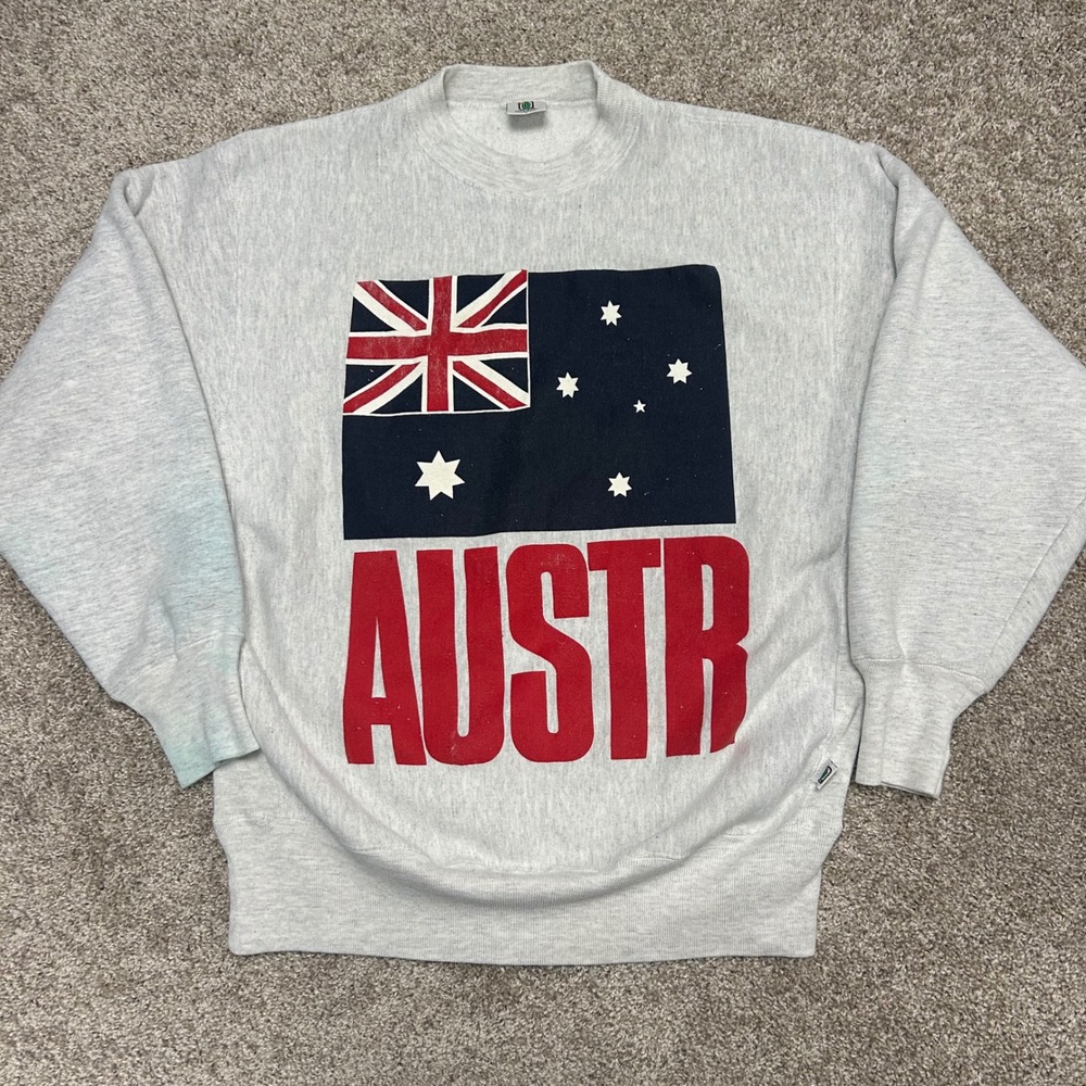 Vintage Australia Wrap Around Print Sweatshirt Crewneck Size Large Flag 90s